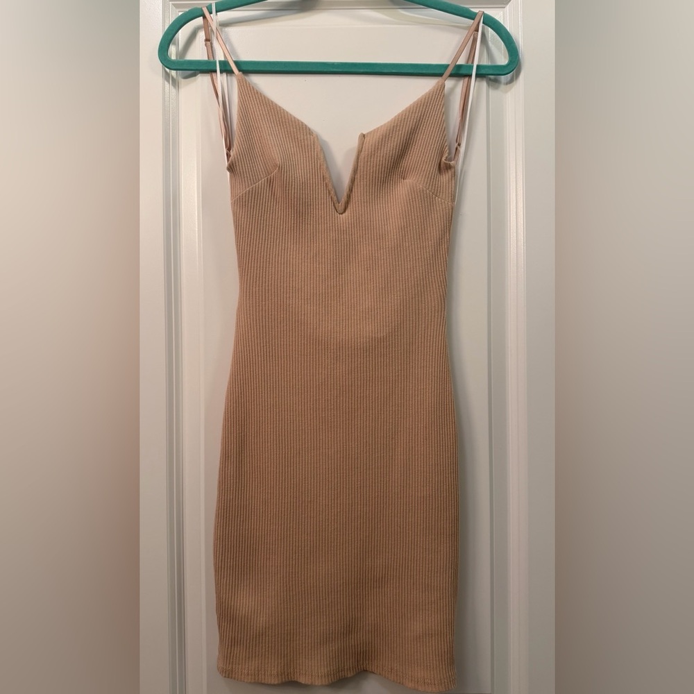 Backless Spaghetti Strap Mini Dress in Beige